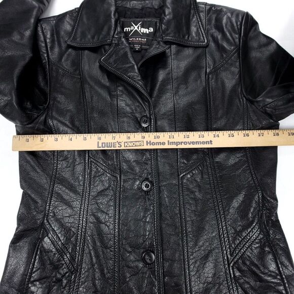 VINTAGE Wilsons Maxima 100% Genuine Leather Jacket Dad Coat Medium Black 90s Y2k - Picture 3 of 10
